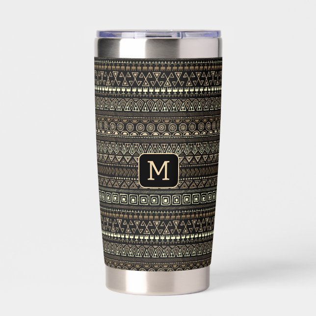 Custom Monogram Mexican / Aztec Pattern Insulated Tumbler (Front)