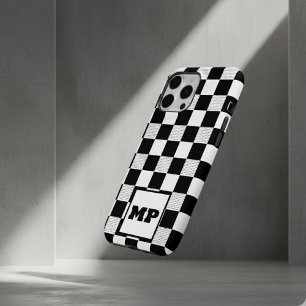 Custom Monogram Minimal Black & White Chequerboard