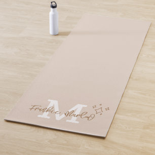 Custom Monogram Minimal Initial Name Beige Yoga Mat