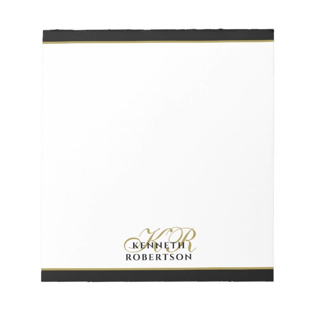 Custom Monogram Minimalist Black Gold Stylish Men  Notepad (Front)
