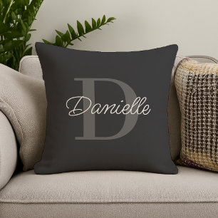 Custom Monogram Minimalist Modern Chic Black Cushion