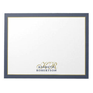 Custom Monogram Minimalist Navy Blue Gold Men Chic Notepad