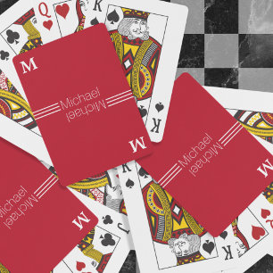 Custom Monogram Minimalist personalised red Playing Cards