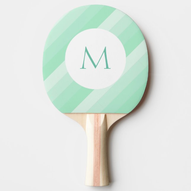 Custom Monogram Mint Green Striped Modern Template Ping Pong Paddle (Front)