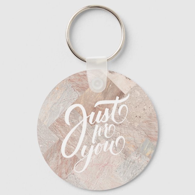  Custom Monogram Modern Abstract Elegant Beige Key Ring (Front)