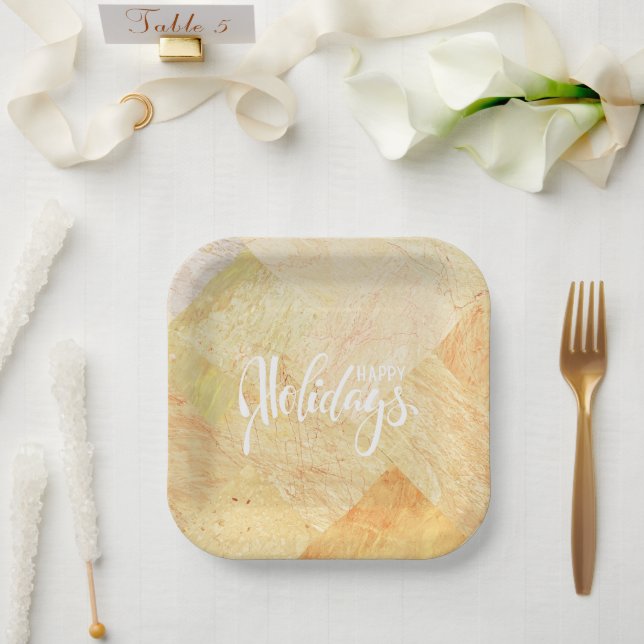  Custom Monogram Modern Abstract Elegant Champagne Paper Plate (Wedding)