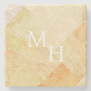 Custom Monogram Modern Abstract Elegant Champagne Stone Coaster