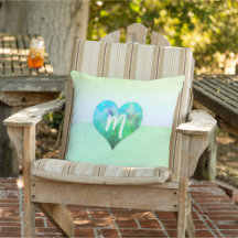 Custom Monogram Modern Blue Green Grunge Heart 