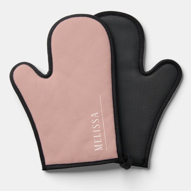 Custom monogram, modern blush pink oven mitt (Front/Back)