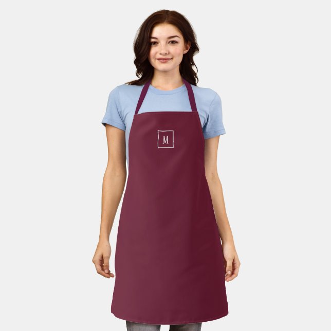Custom monogram, modern burgundy  apron (Worn)