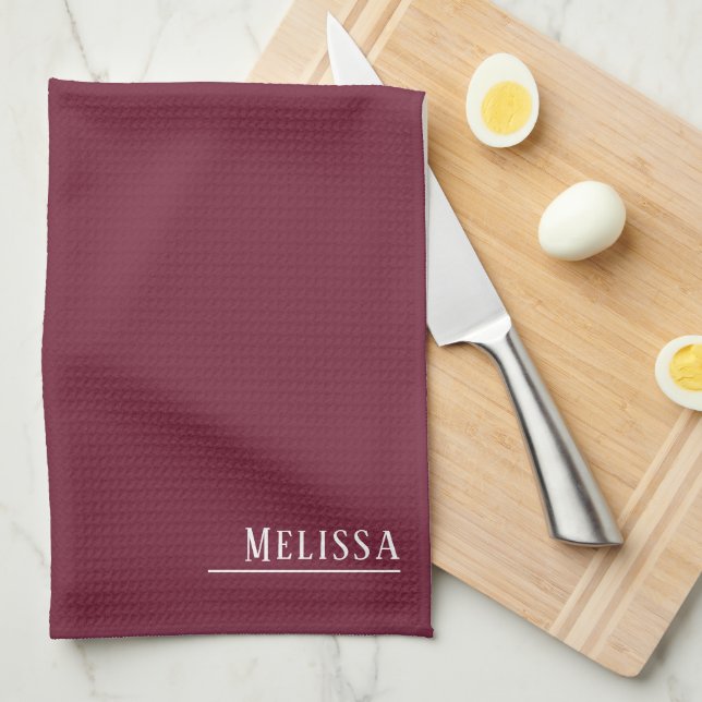 Custom monogram, modern burgundy colour  tea towel (Quarter Fold)