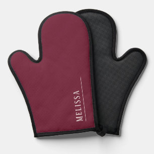 Custom monogram, modern burgundy oven mitt