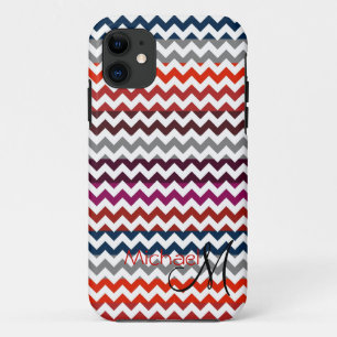 Custom Monogram Modern Chevron Zigzag 4 iPhone 11 Case