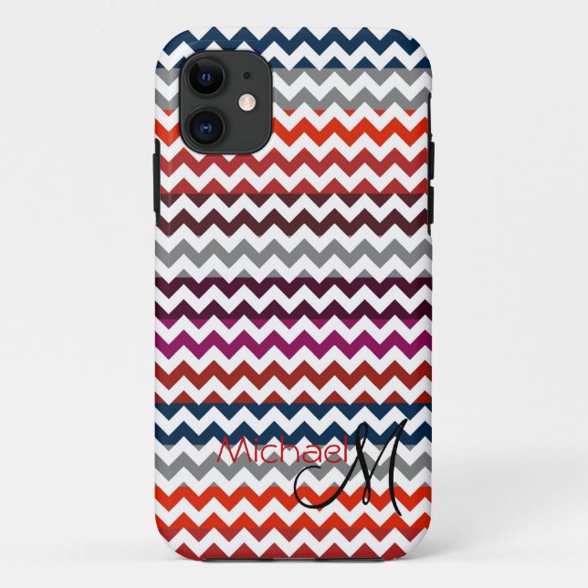 Custom Monogram Modern Chevron Zigzag 4 Case-Mate iPhone Case (Back)