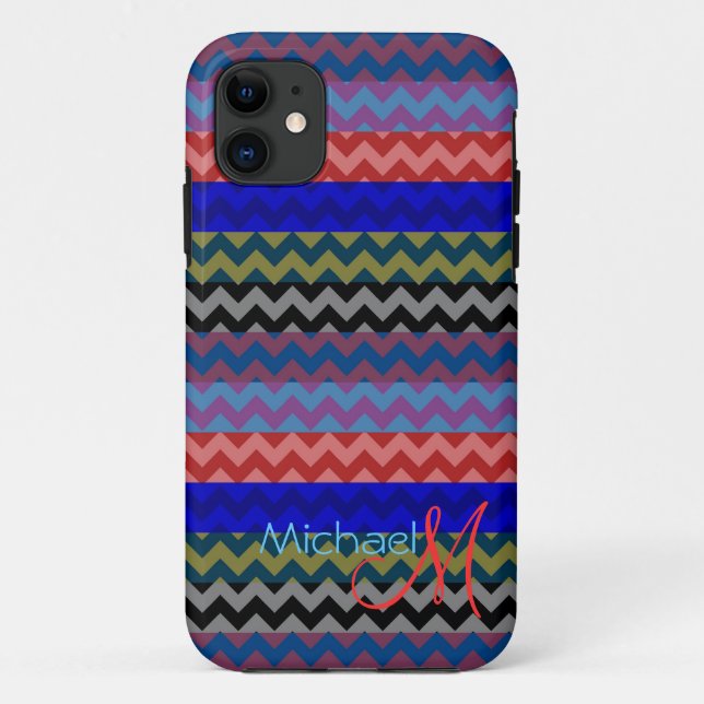 Custom Monogram Modern Chevron Zigzag 5 Case-Mate iPhone Case (Back)