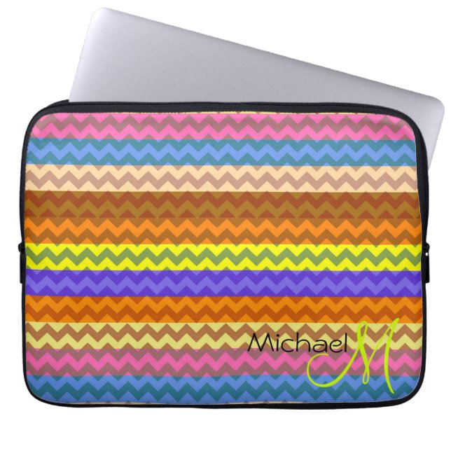Custom Monogram Modern Chevron Zigzag 5 Laptop Sleeve (Front)