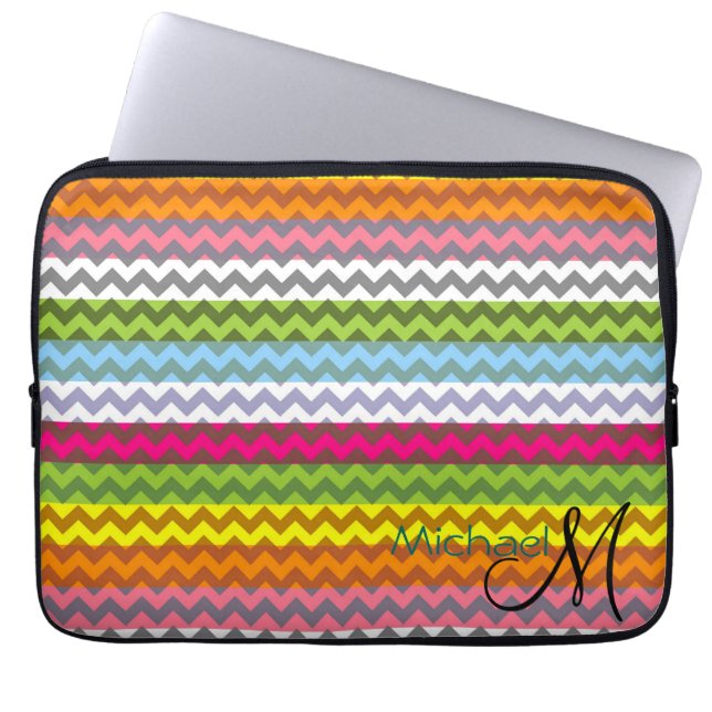 Custom Monogram Modern Chevron Zigzag 7 Laptop Sleeve (Front)