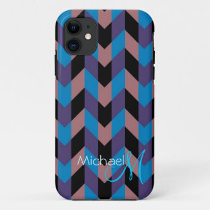 Custom Monogram Modern Chevron Zigzag 8 iPhone 11 Case