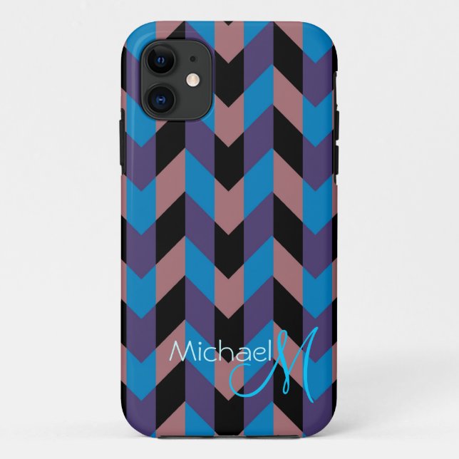 Custom Monogram Modern Chevron Zigzag 8 Case-Mate iPhone Case (Back)