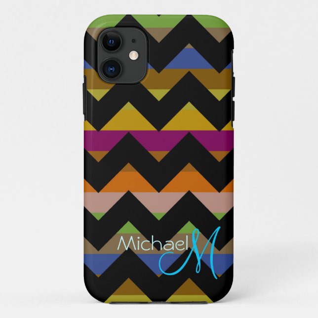 Custom Monogram Modern Chevron Zigzag 9 Case-Mate iPhone Case (Back)