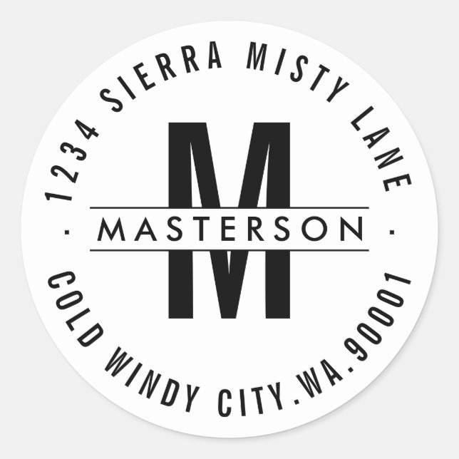 Custom Monogram Modern Circle Return Address Label (Front)