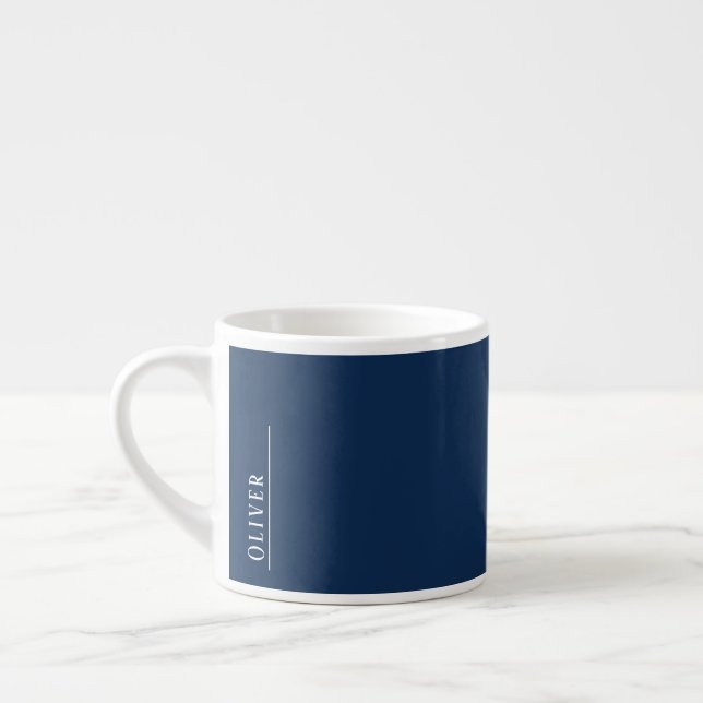 Custom monogram, modern dark blue espresso cup (Left)