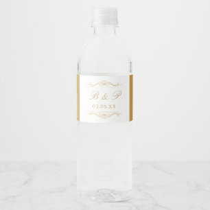 Custom Monogram Modern Elegant Gold Swirl Wedding Water Bottle Label