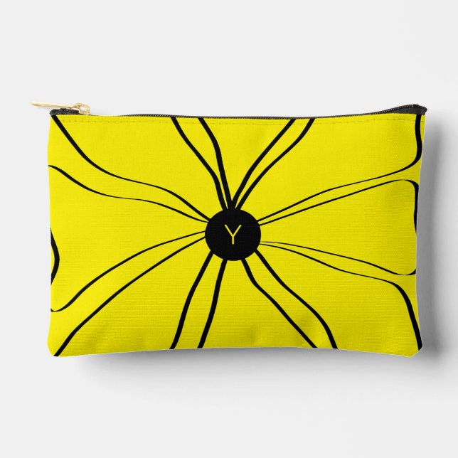 Custom Monogram Modern Fun Abstract Floral Yellow Accessory Pouch (Front)