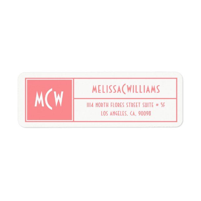 Custom Monogram  Modern Geometric Pink Frame Return Address Label (Front)