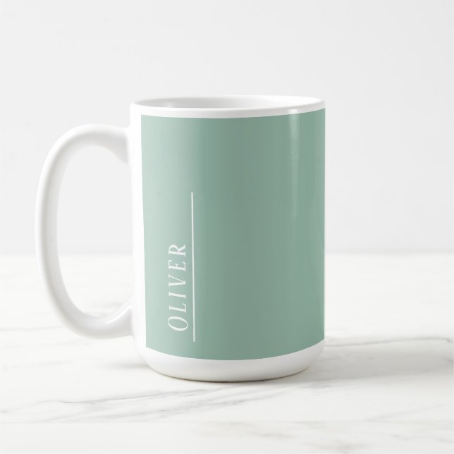 Custom monogram, modern light sage green  coffee mug (Left)