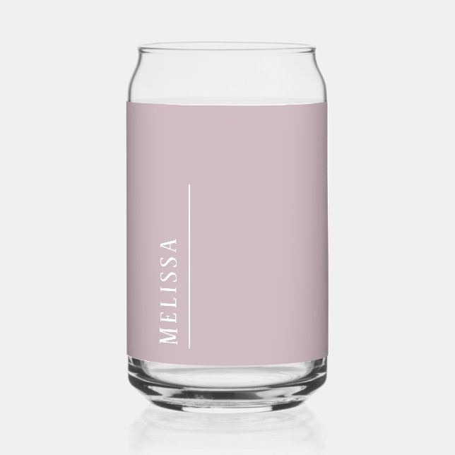 Custom monogram, modern mauve purple can glass (Front)