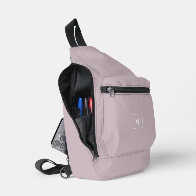 Custom monogram, modern mauve  sling bag (Open)