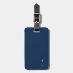 Custom monogram, modern navy blue luggage tag