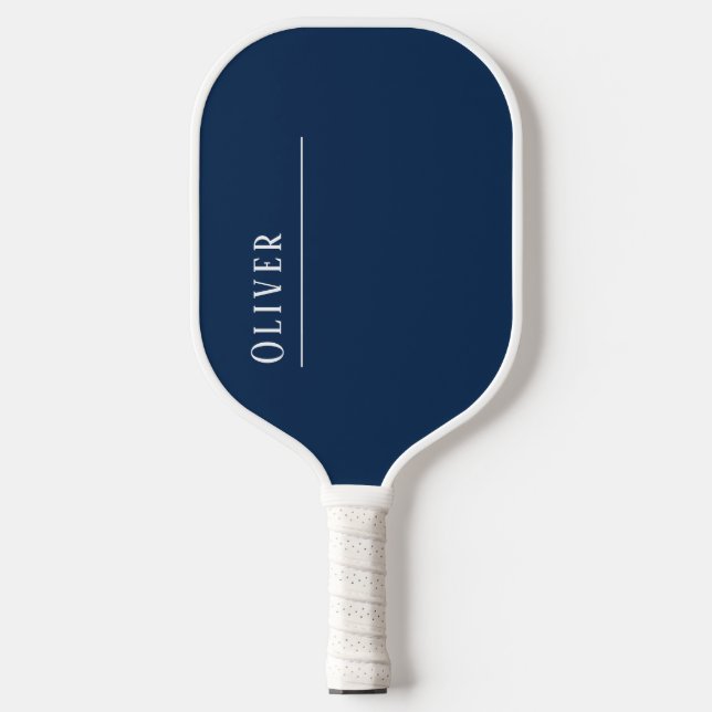 Custom monogram, modern navy blue pickleball paddle (Front)