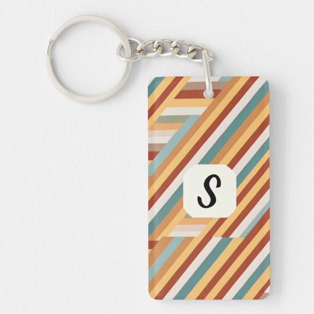 Custom Monogram Modern Retro 70s Geometric Acrylic Key Ring (Front)