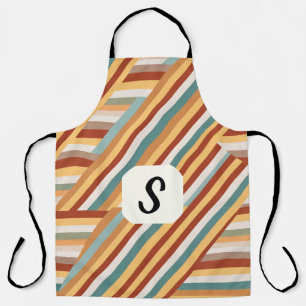 Custom Monogram Modern Retro 70s Geometric Apron