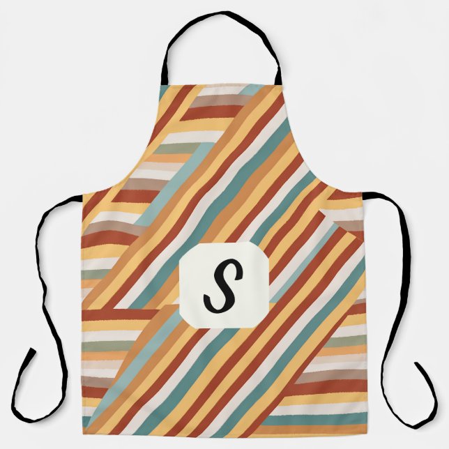 Custom Monogram Modern Retro 70s Geometric  Apron (Front)