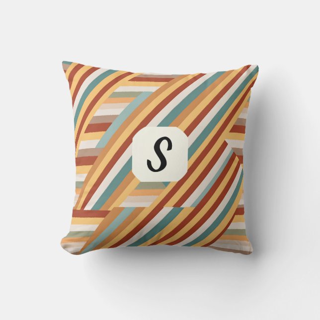 Custom Monogram Modern Retro 70s Geometric  Cushion (Front)