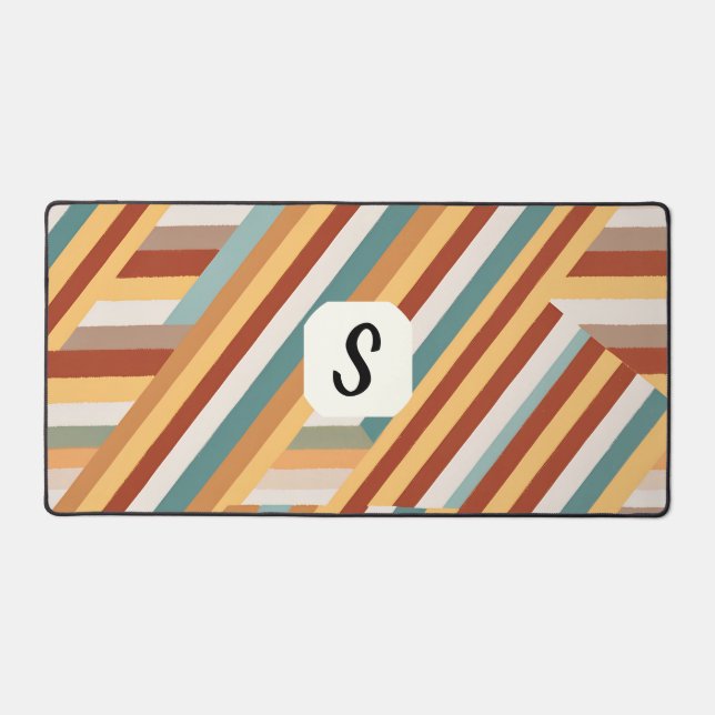 Custom Monogram Modern Retro 70s Geometric  Desk Mat (Front)