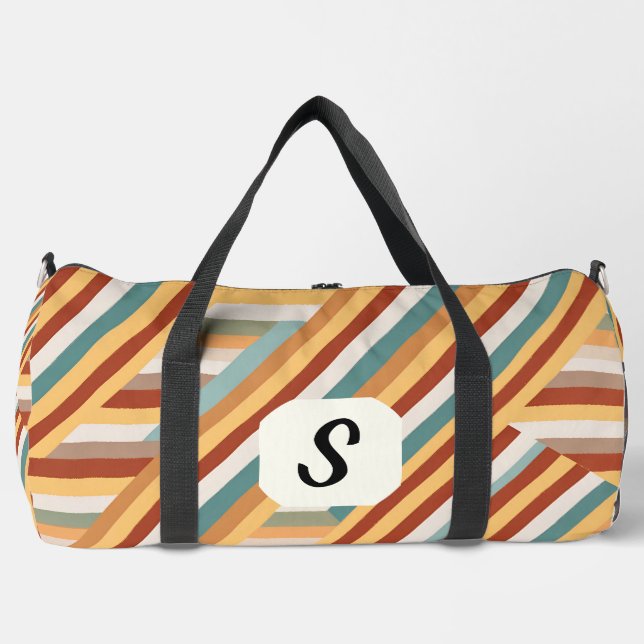 Custom Monogram Modern Retro 70s Geometric Large  Duffle Bag (Front)