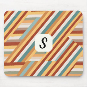 Custom Monogram Modern Retro 70s Geometric Mouse Pad
