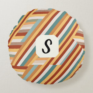 Custom Monogram Modern Retro 70s Geometric Round Cushion