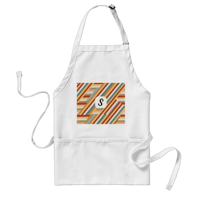 Custom Monogram Modern Retro 70s Geometric  Standard Apron (Front)
