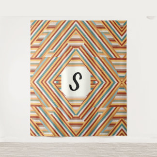 Custom Monogram Modern Retro 70s Geometric  Tapestry