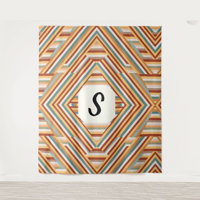 Custom Monogram Modern Retro 70s Geometric  Tapestry (Front)