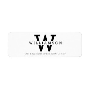 CUSTOM MONOGRAM modern simple initial name black Return Address Label