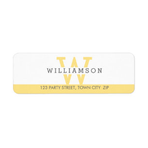 CUSTOM MONOGRAM modern simple initial yellow grey Return Address Label