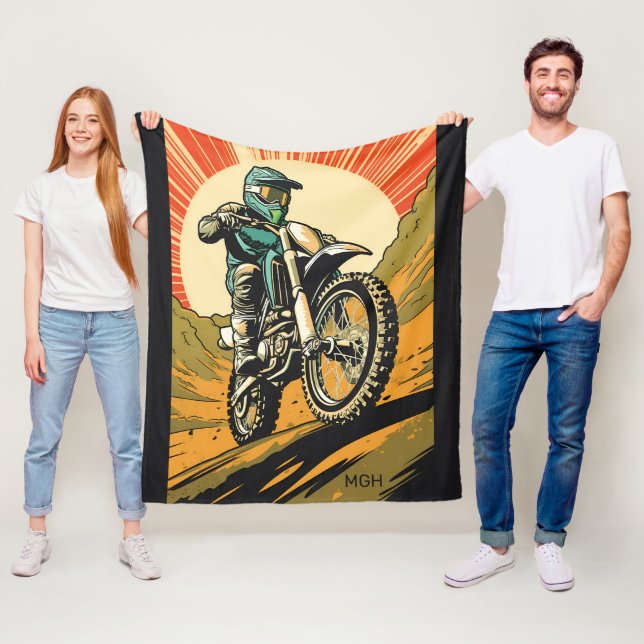 Custom Monogram Motocross Fleece Blanket (In Situ)