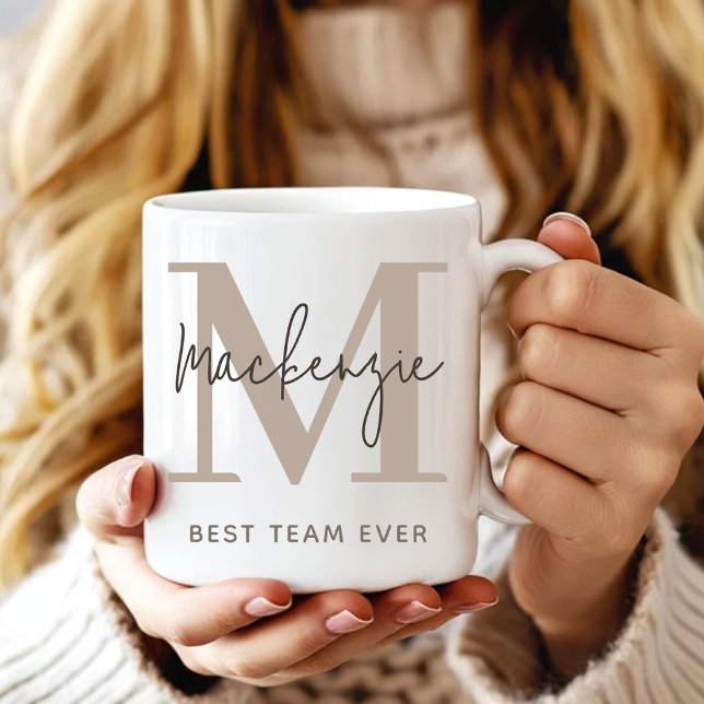 Custom Monogram Mug Gift for Coworker or Wedding (Classy Monogram Mug Gift for Bridal Shower, Neutral Personalized Mug Gift for Office or Coworkers)