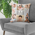 Custom Monogram Multi Photo Collage Family Cushion<br><div class="desc">Personalised Initial Name Custom Monogram Multi Photo Collage Family Throw Pillow. Create a cosy and personal keepsake with this custom photo collage pillow, designed to celebrate cherished memories. Featuring a grey box in the centre with a crisp white initial and an elegant black script name, the design offers 6 customisable...</div>